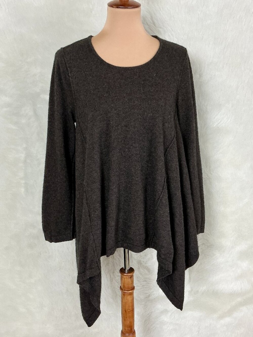 Bryn Walker Heather Brown Wool Cashmere Angora Raised Seam Asymmetric Sweater M